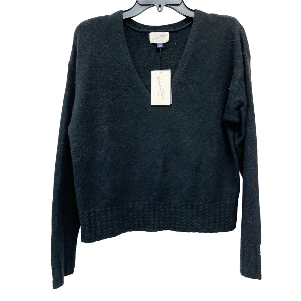 Universal Thread Women's Black V Neck Knit Pullover Long Sleeve Sweater Size S